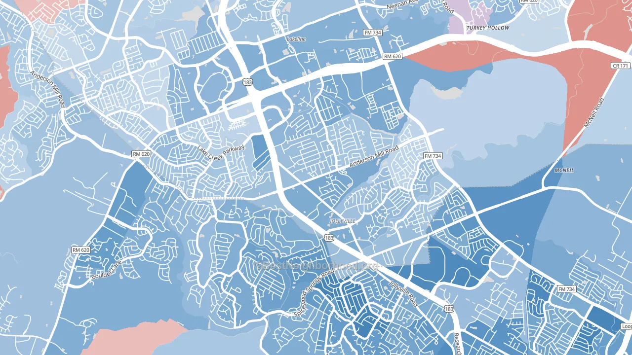 Northwest Austin, Austin, TX block-group political-lean map