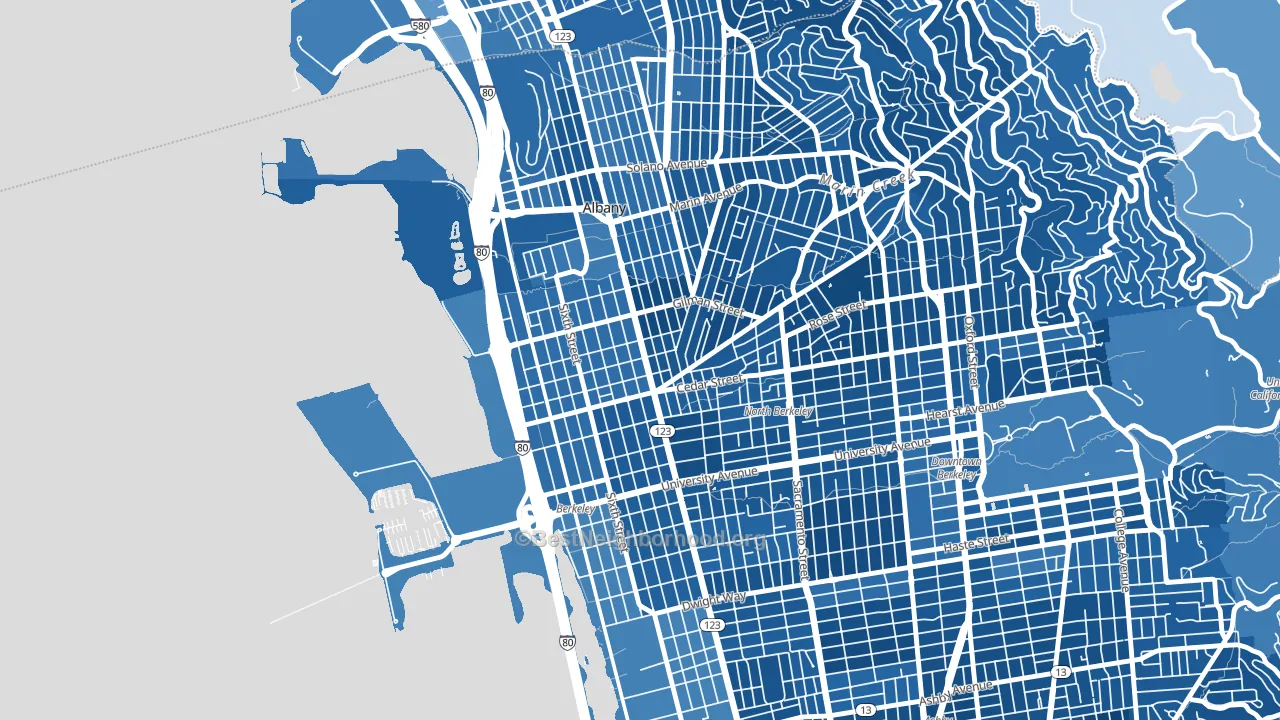 Northwest Berkeley, Berkeley, CA block-group political-lean map
