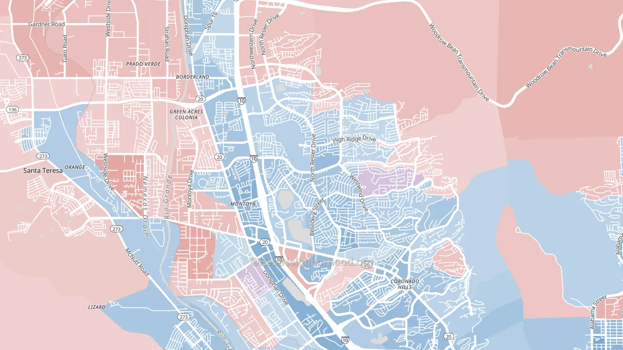 Northwest, El Paso, TX block-group political-lean map