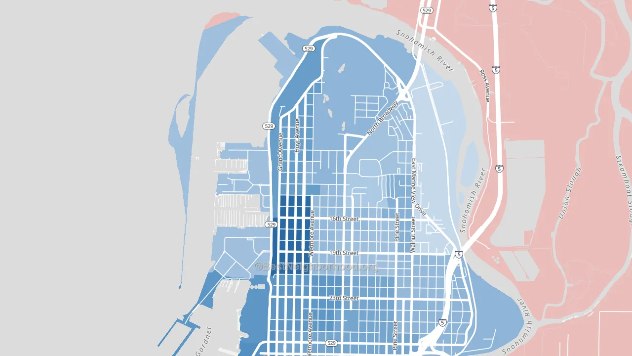 Northwest Everett, Everett, WA block-group political-lean map