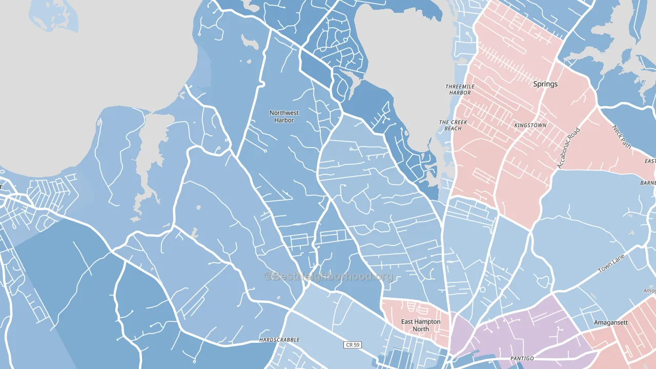 Northwest Harbor, NY block-group political-lean map
