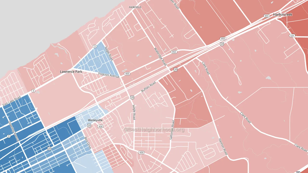 Northwest Harborcreek, PA block-group political-lean map