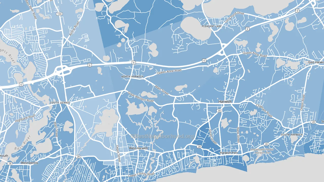 Northwest Harwich, MA block-group political-lean map