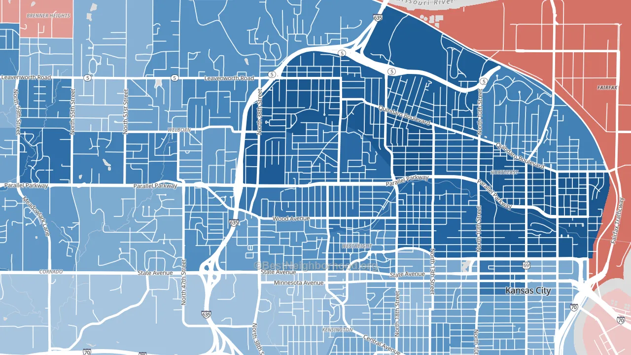 Northwest, Kansas City, KS block-group political-lean map