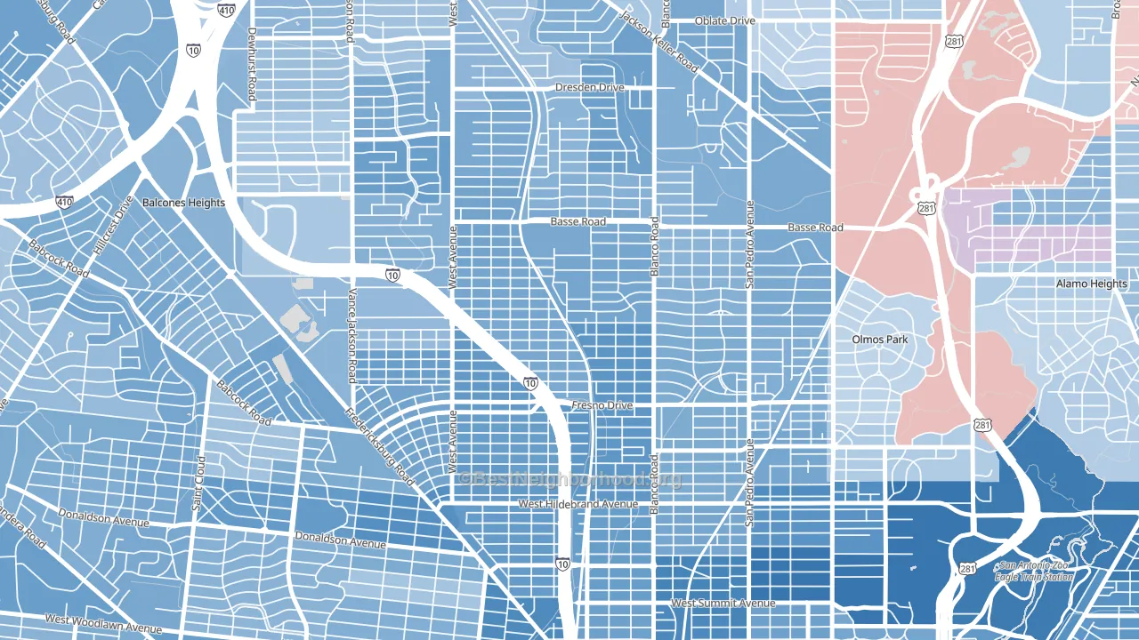 Northwest Los Angeles Heights, San Antonio, TX block-group political-lean map