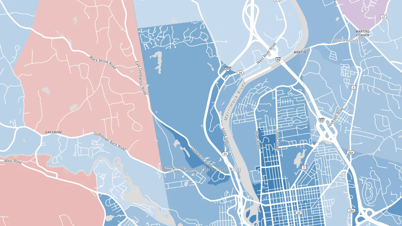 Northwest, Manchester, NH block-group political-lean map