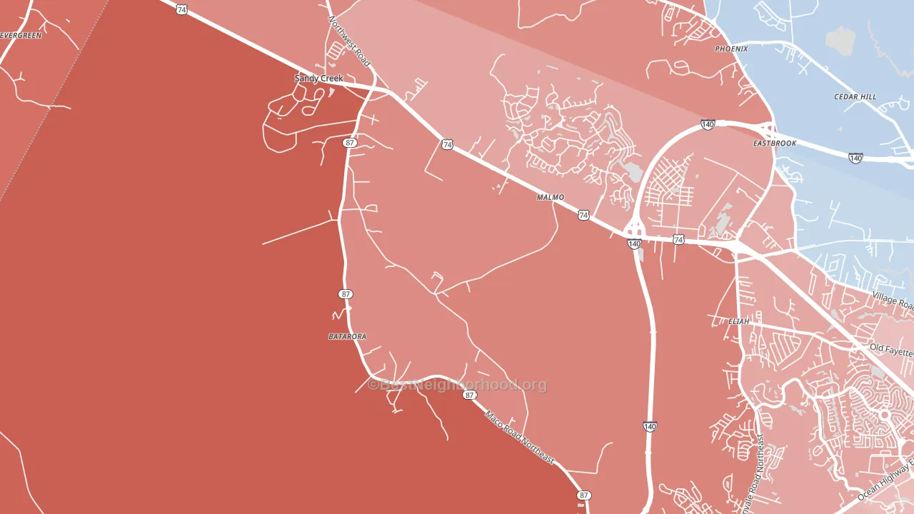 Northwest, NC block-group political-lean map