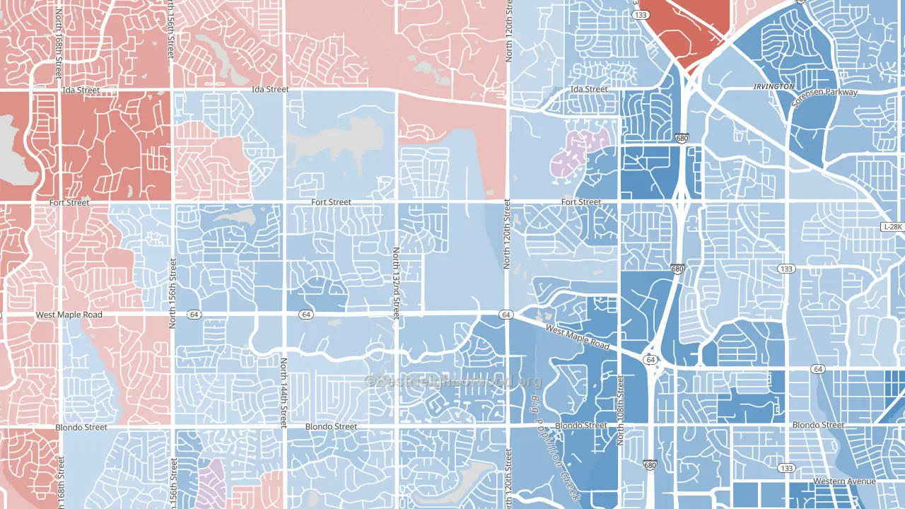 Northwest Omaha, Omaha, NE block-group political-lean map