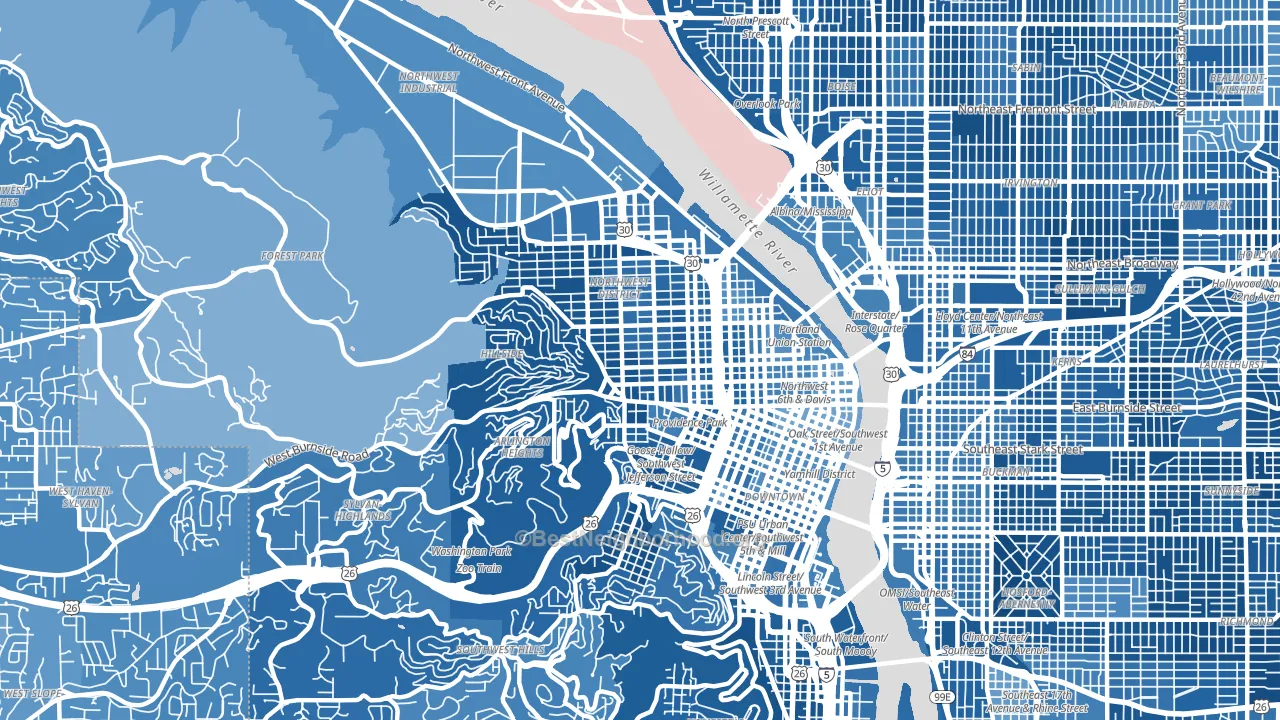 Northwest, Portland, OR block-group political-lean map