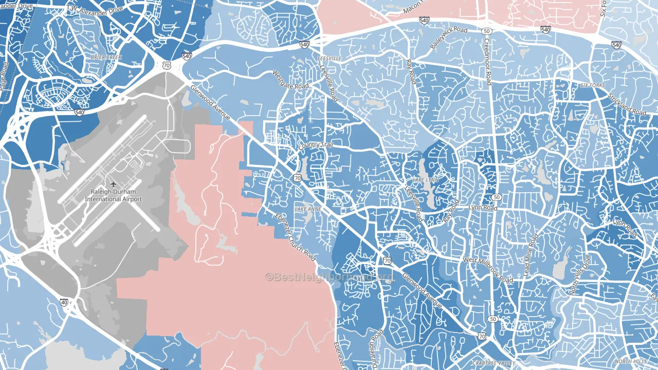 Northwest Raleigh, Raleigh, NC block-group political-lean map