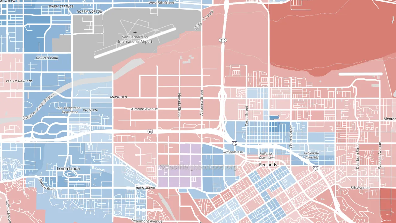 Northwest Redlands, Redlands, CA block-group political-lean map