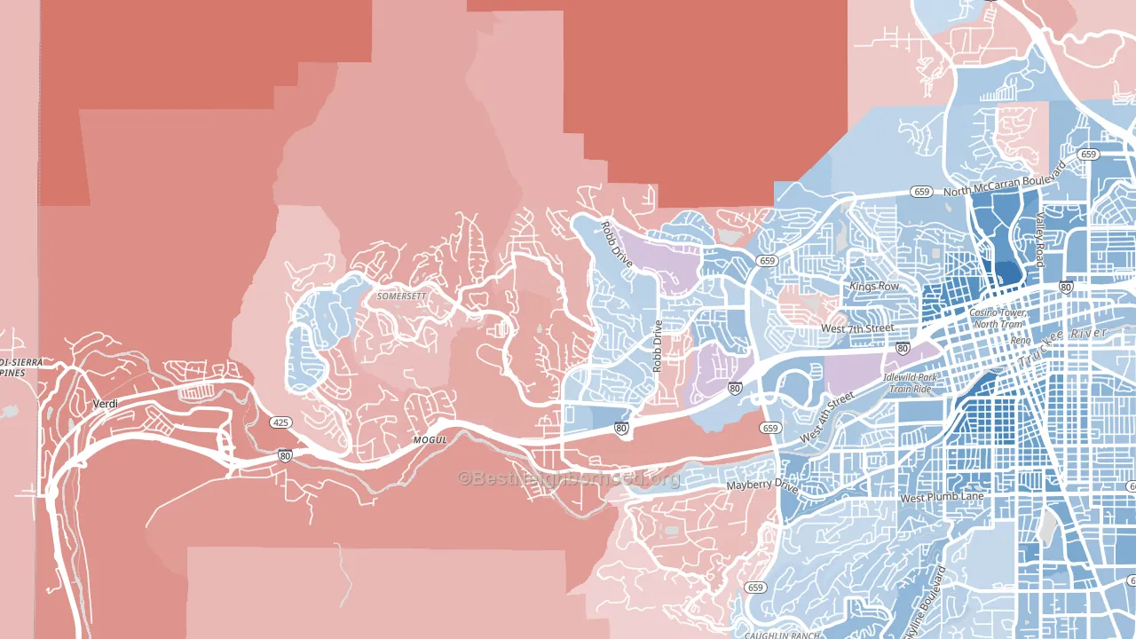 Northwest, Reno, NV block-group political-lean map