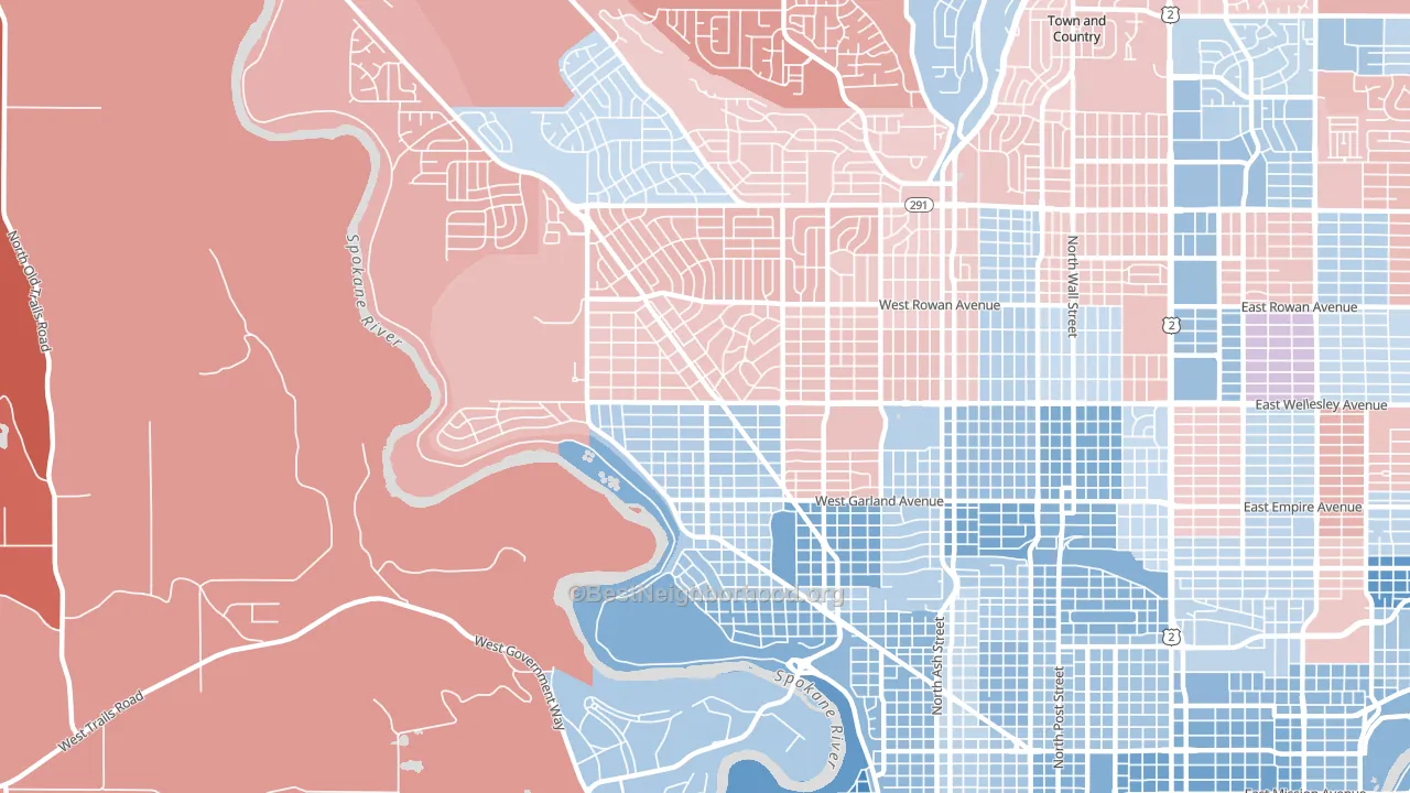 Northwest Spokane, Spokane, WA block-group political-lean map