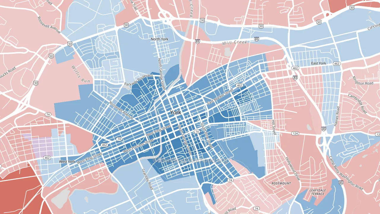 Northwest Triangle, York, PA block-group political-lean map