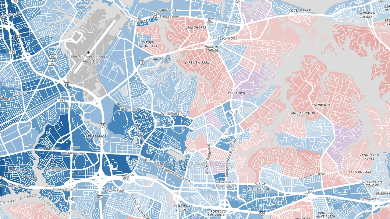 Northwest, Virginia Beach, VA block-group political-lean map