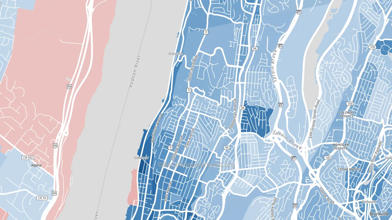Northwest Yonkers, Yonkers, NY block-group political-lean map