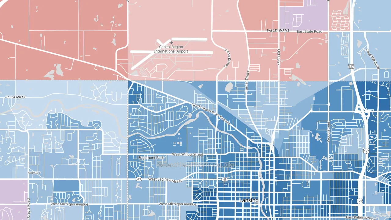 Northwestside, Lansing, MI block-group political-lean map