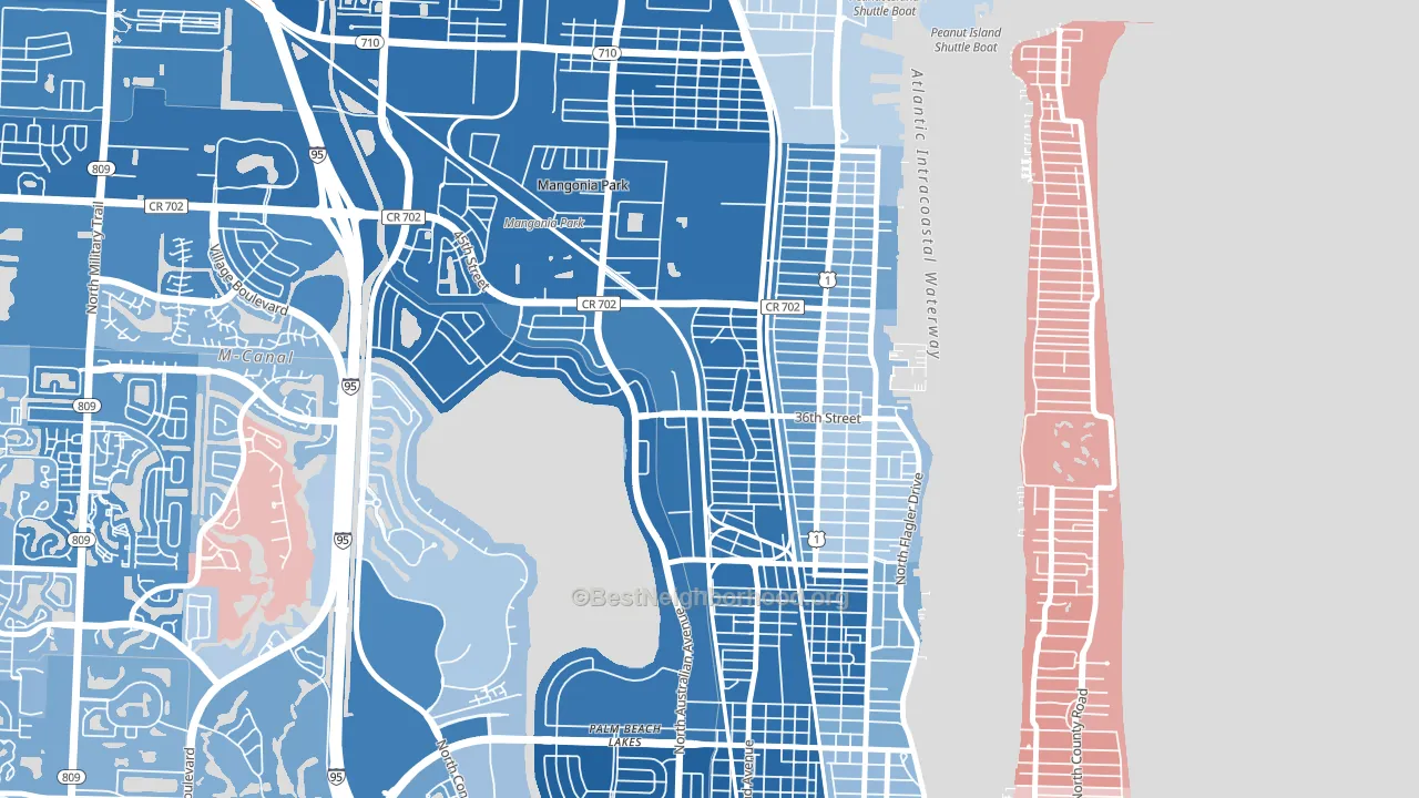 Northwood Hills, West Palm Beach, FL block-group political-lean map