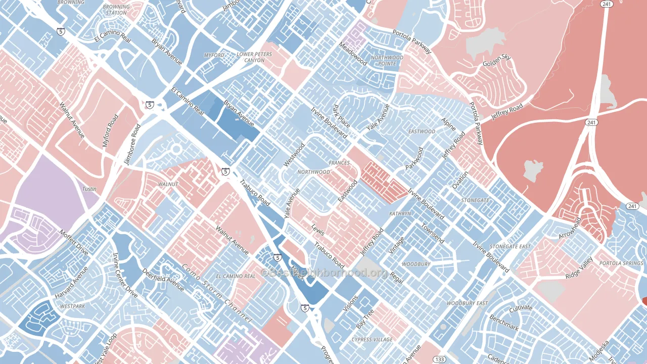 Northwood, Irvine, CA block-group political-lean map