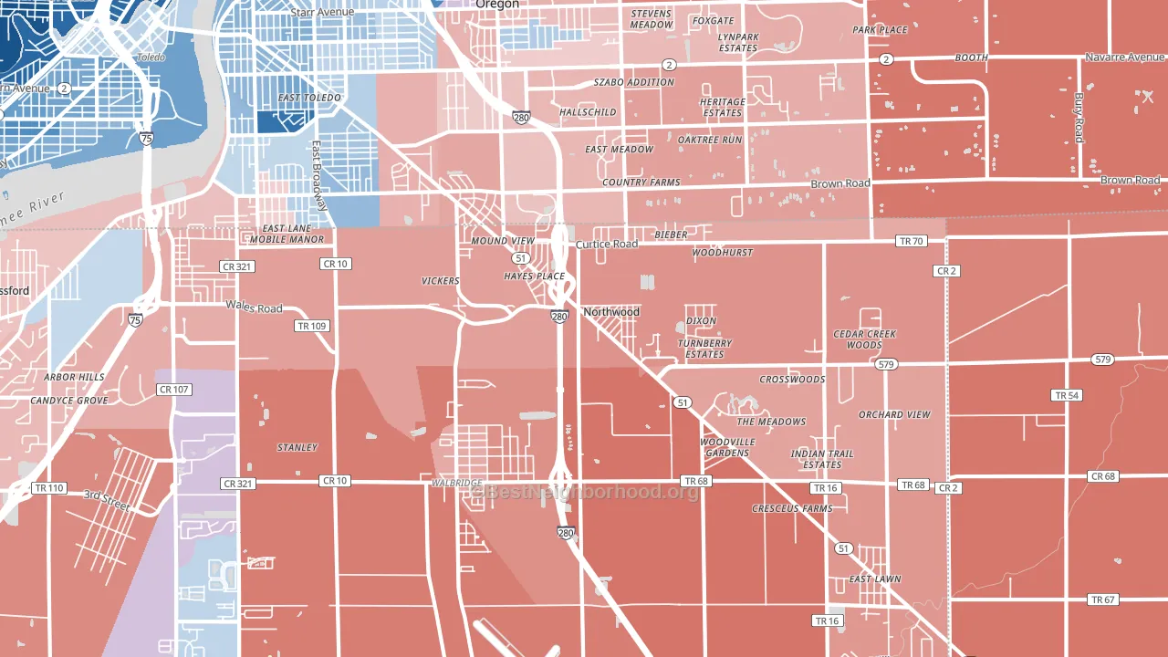 Northwood, OH block-group political-lean map