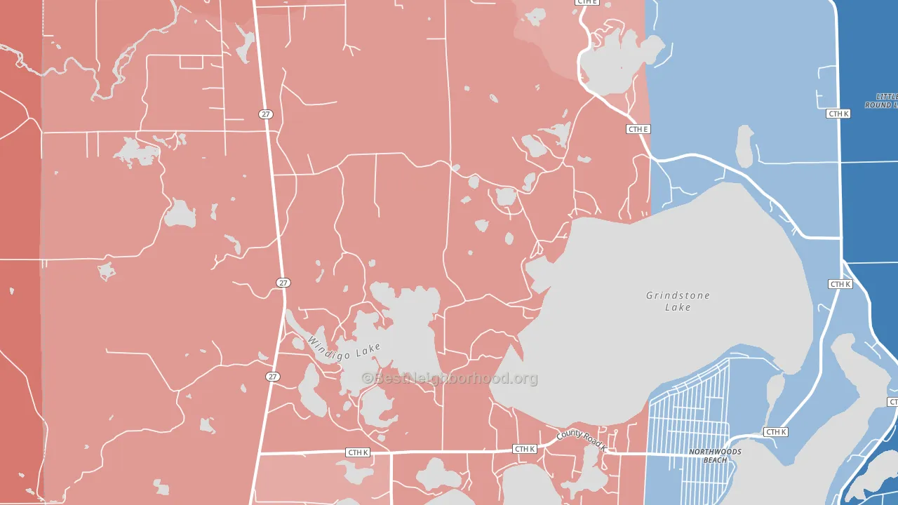 Northwoods Beach, WI block-group political-lean map