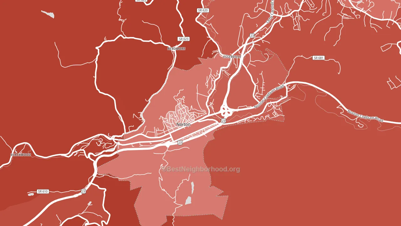 Norton City, VA block-group political-lean map