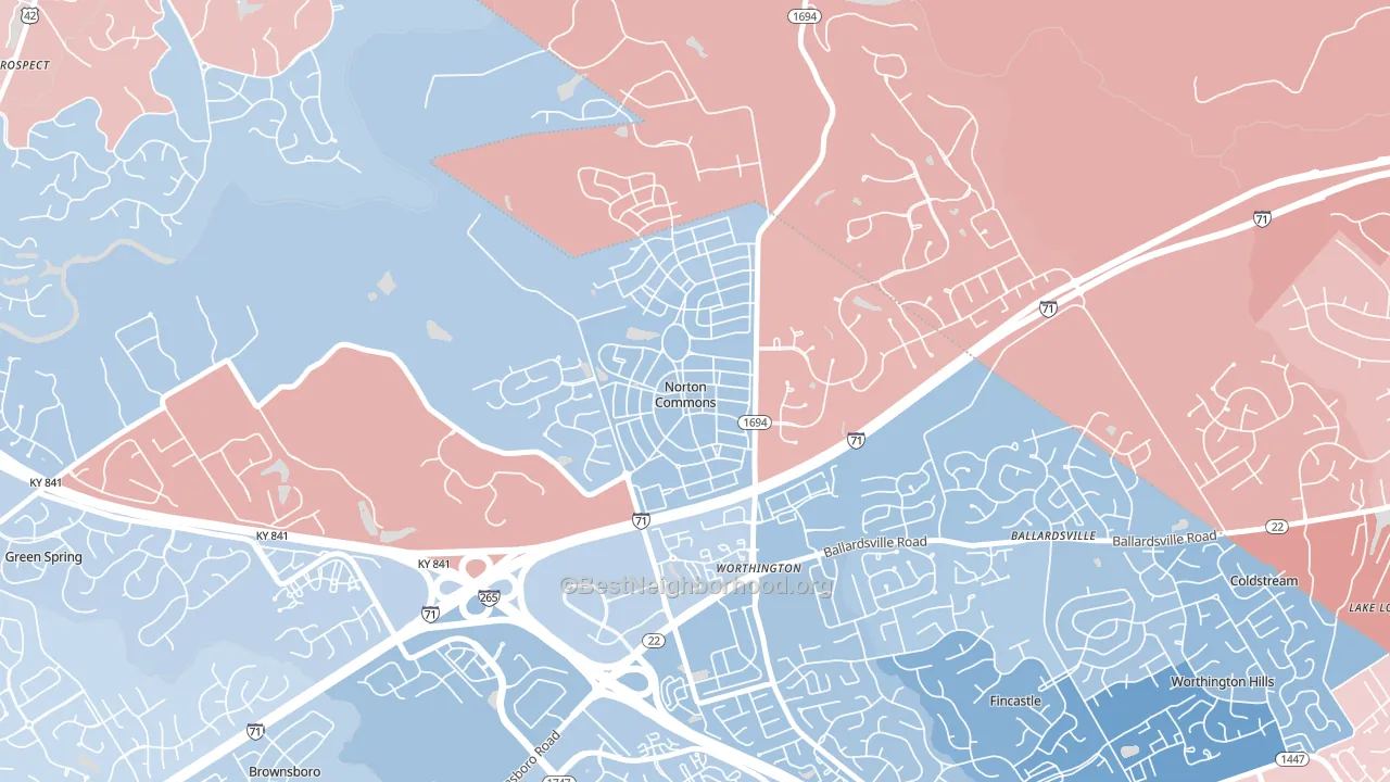 Norton Commons, Prospect, KY block-group political-lean map