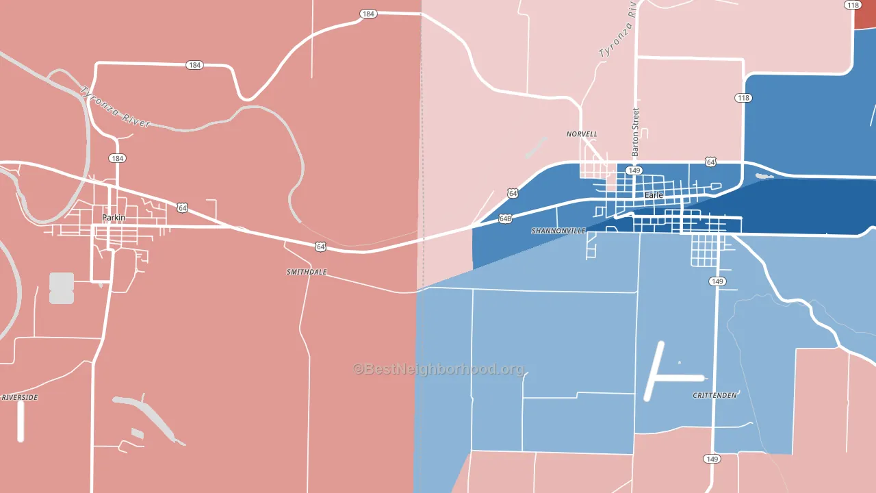 Norvell, AR block-group political-lean map