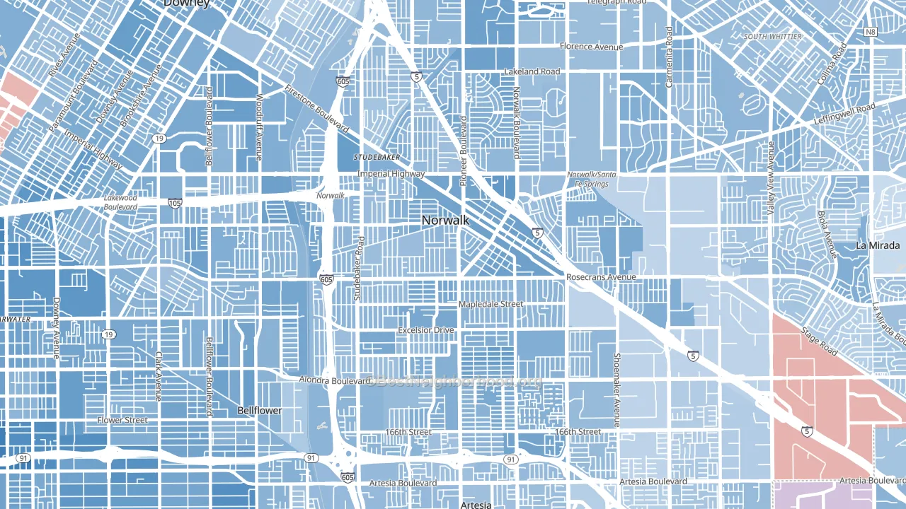 Norwalk, CA block-group political-lean map