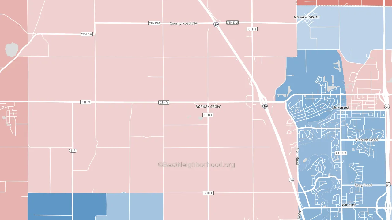 Norway Grove, WI block-group political-lean map