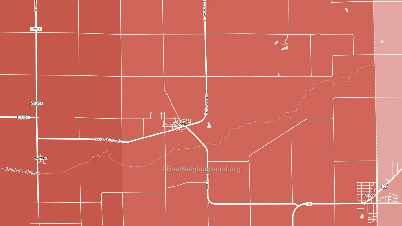 Norway, IA block-group political-lean map