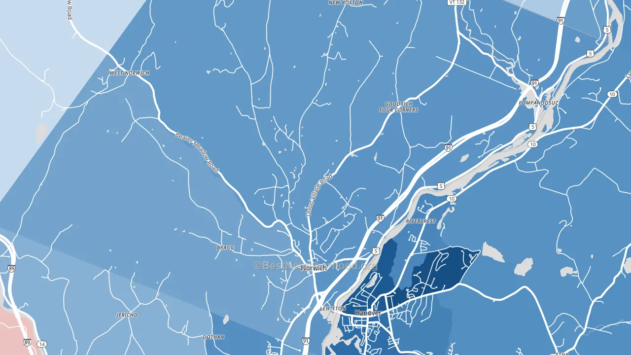Norwich, VT block-group political-lean map