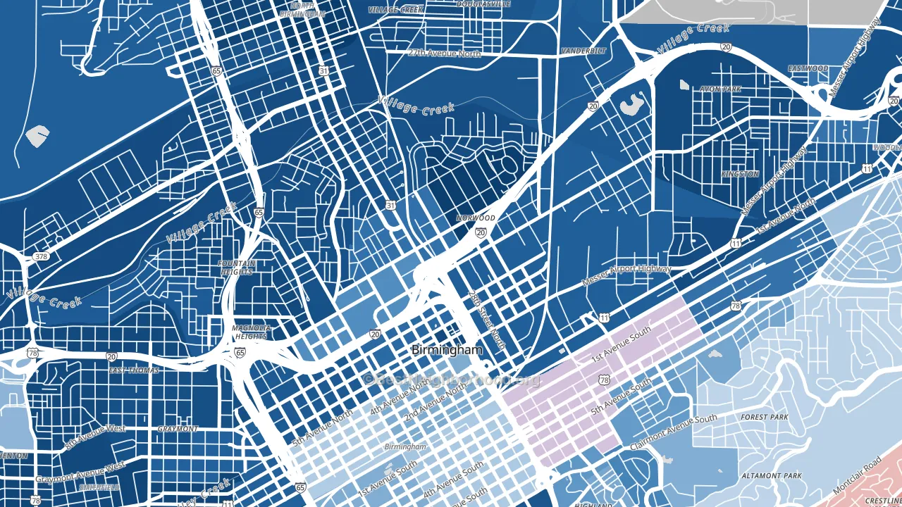 Norwood, Birmingham, AL block-group political-lean map