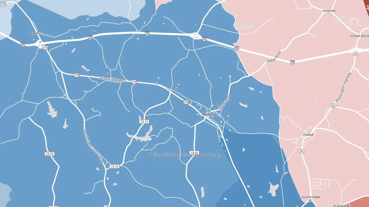 Norwood, GA block-group political-lean map