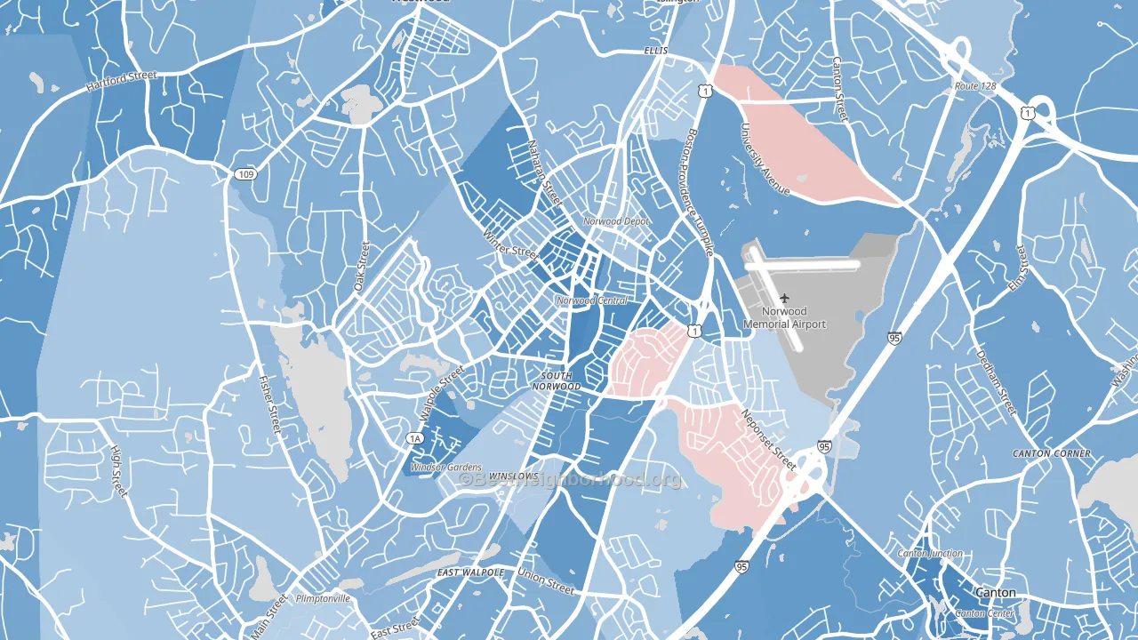 Norwood, MA block-group political-lean map