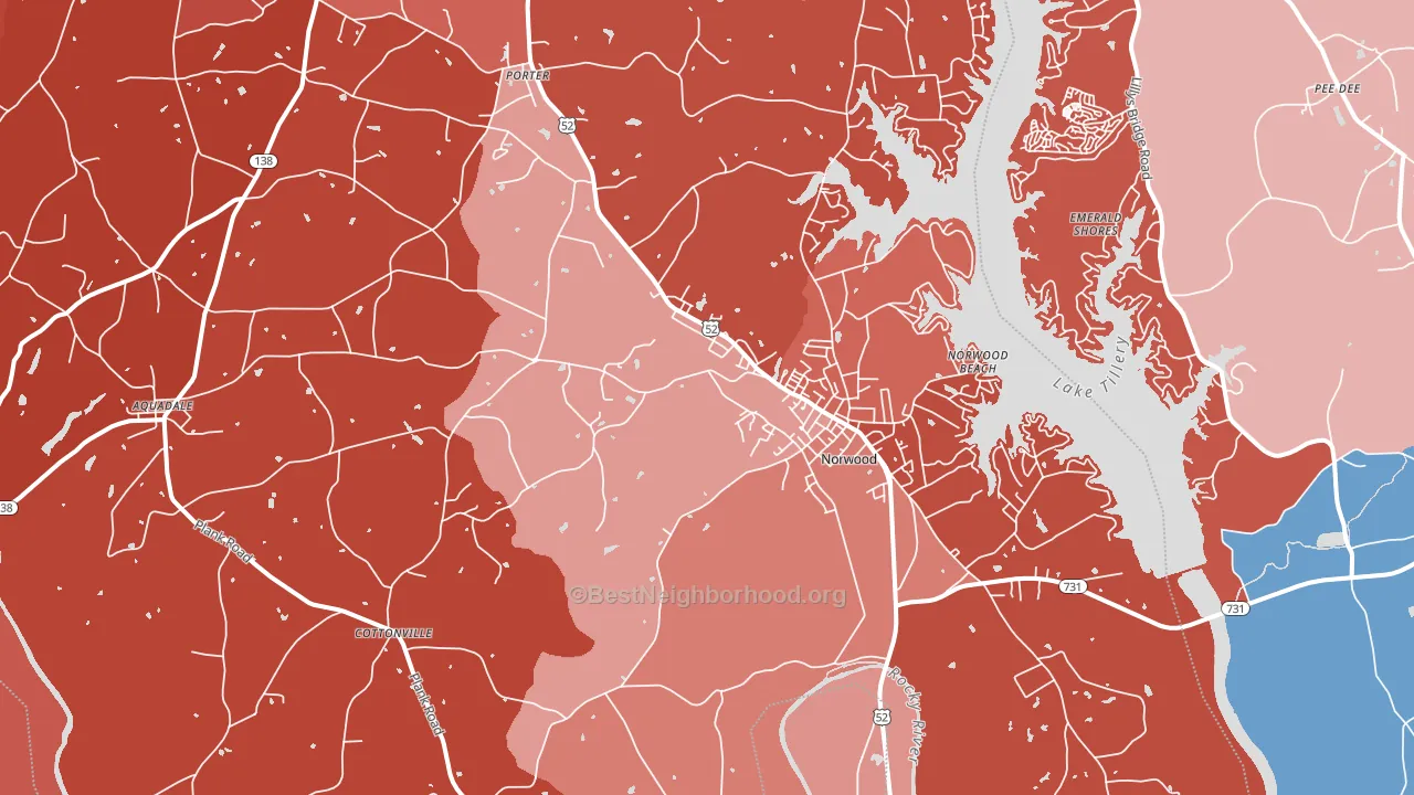 Norwood, NC block-group political-lean map