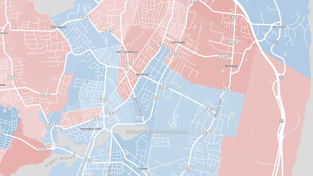 Norwood, NJ block-group political-lean map