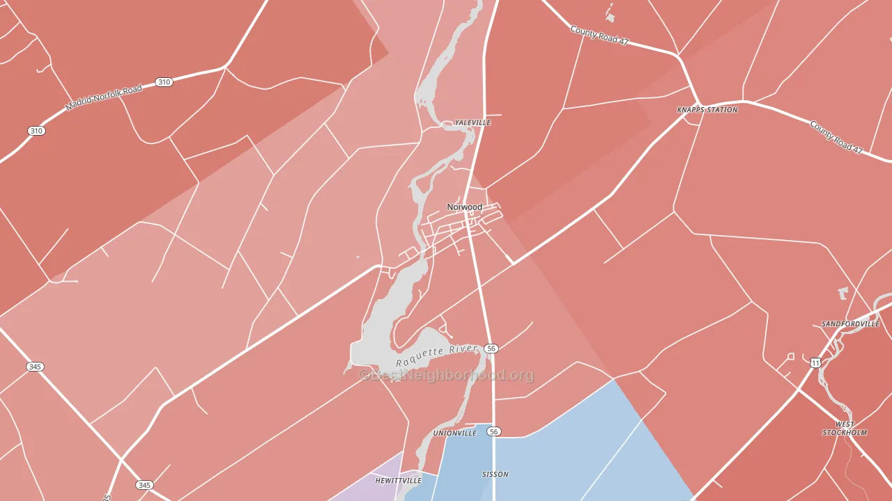 Norwood, NY block-group political-lean map