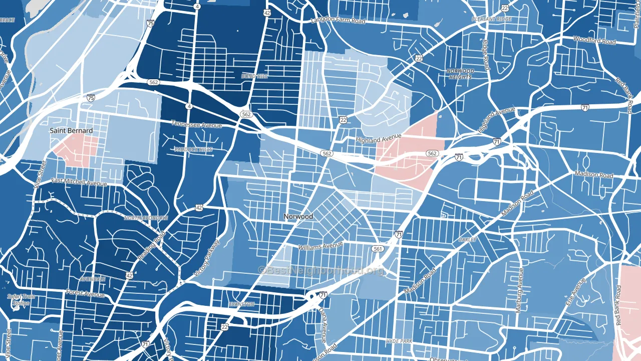 Norwood, OH block-group political-lean map