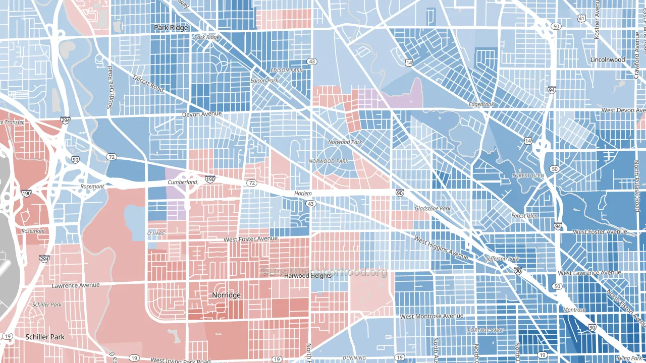 Norwood Park, Chicago, IL block-group political-lean map