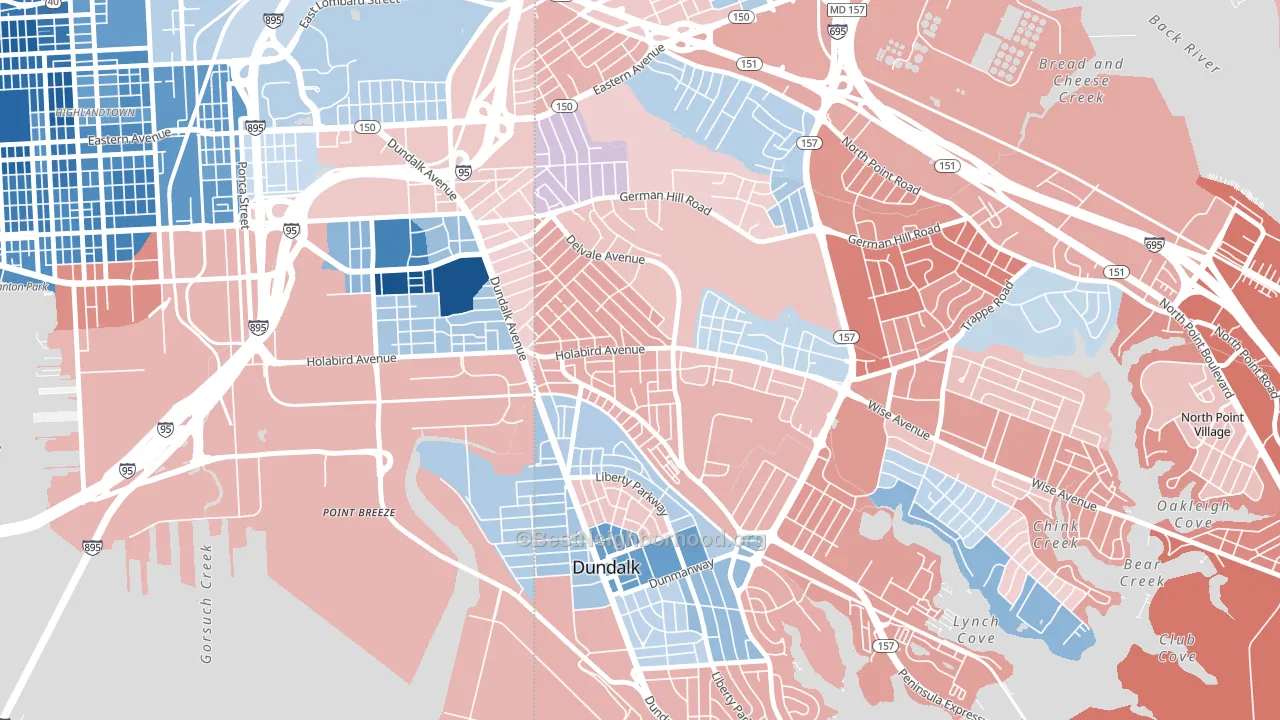 Norwood Park, Dundalk, MD block-group political-lean map