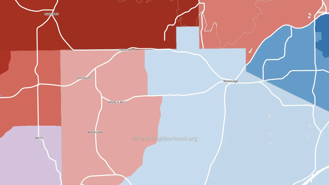 Notasulga, AL block-group political-lean map