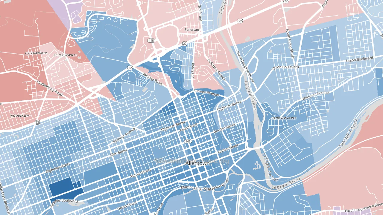 NoTi, Allentown, PA block-group political-lean map