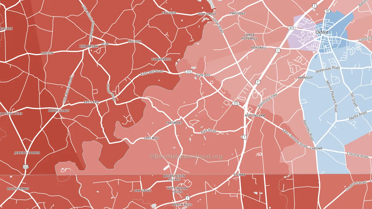 Nottingham, PA block-group political-lean map
