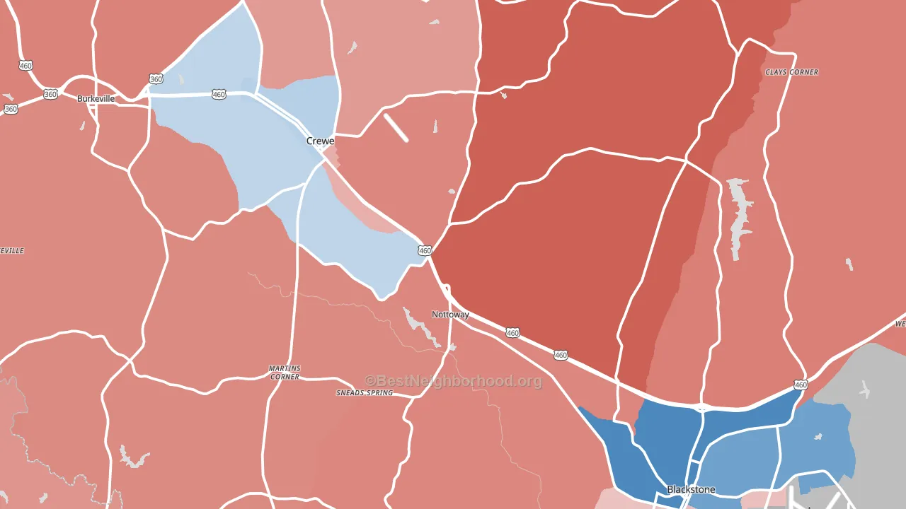 Nottoway County, VA block-group political-lean map
