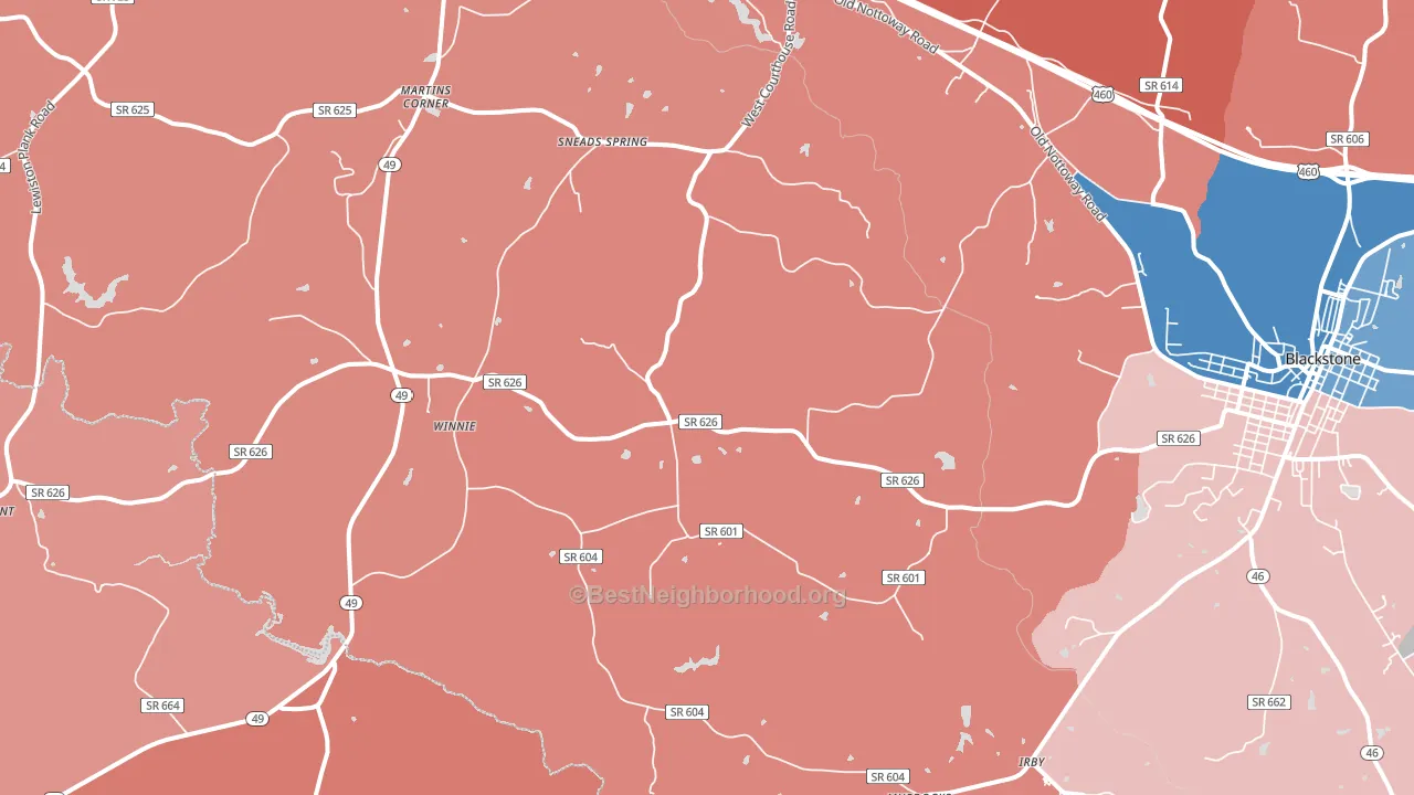 Nottoway, VA block-group political-lean map