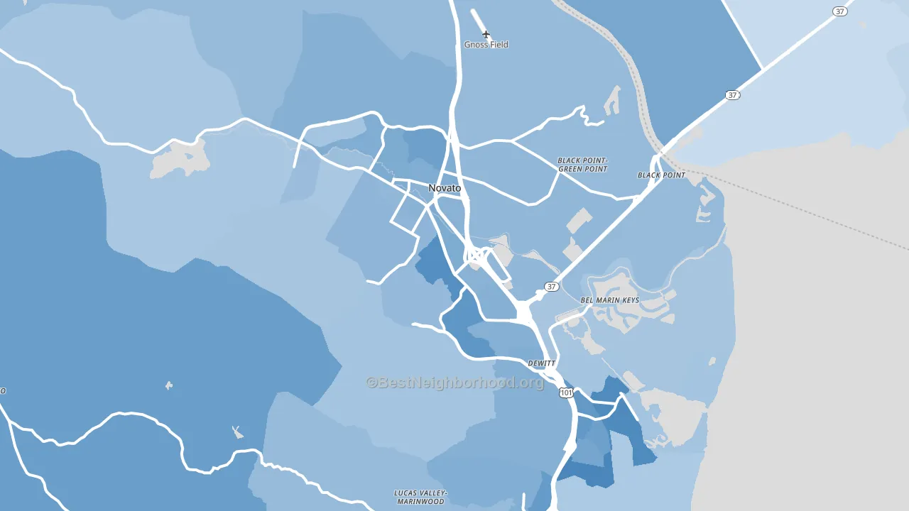 Novato, CA block-group political-lean map