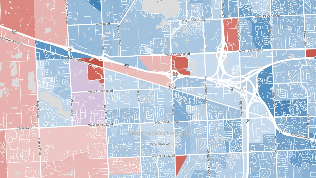 Novi, MI block-group political-lean map