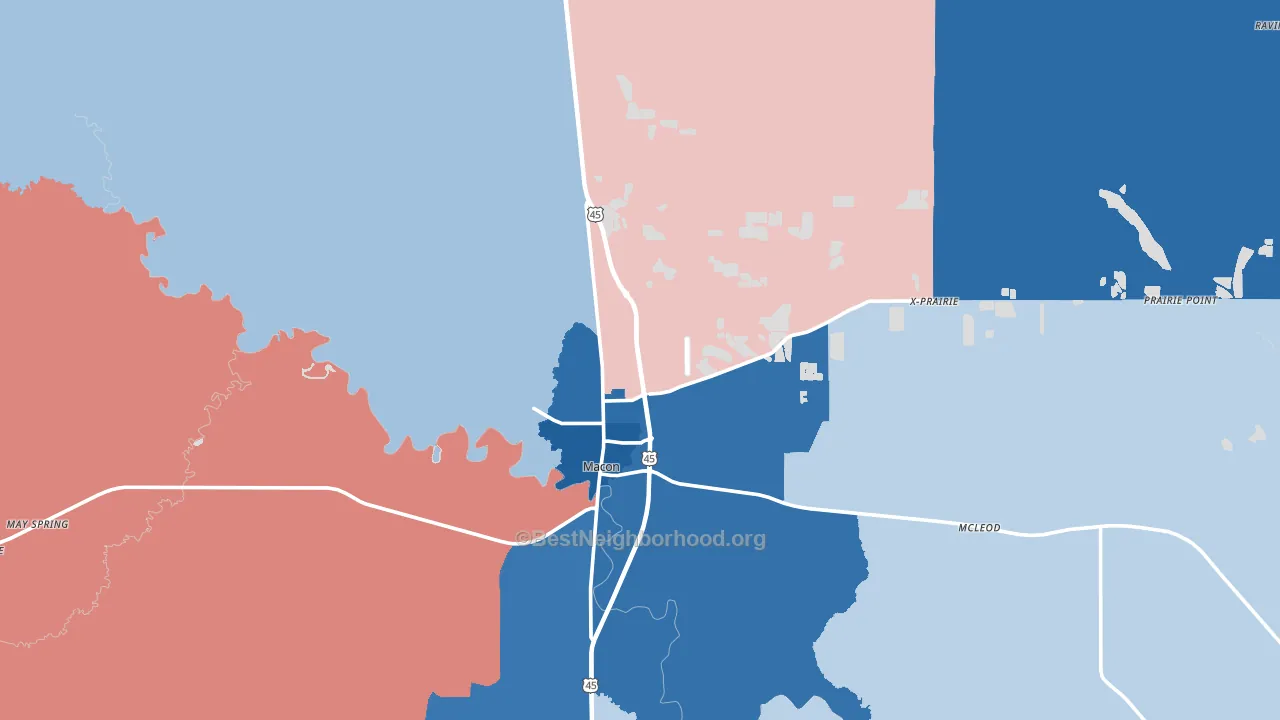 Noxubee County, MS block-group political-lean map