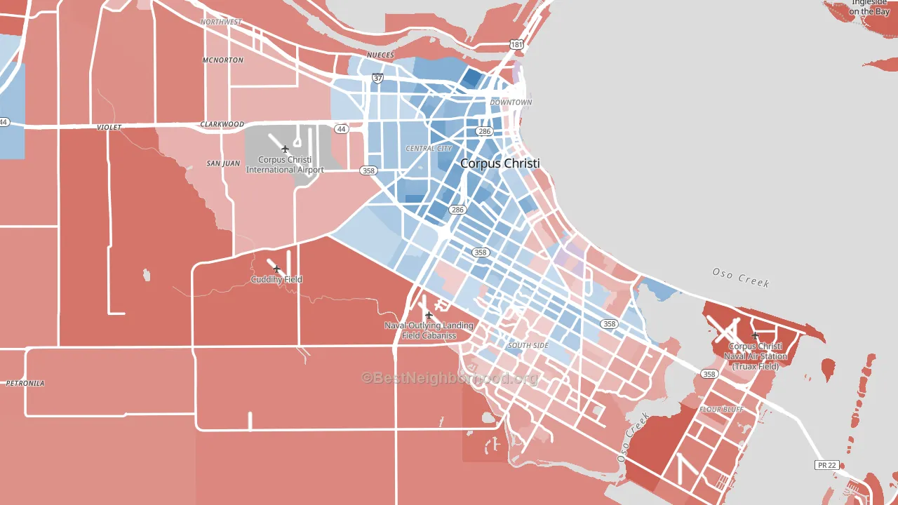 Nueces County, TX block-group political-lean map
